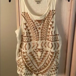 Cream and Gold Embroidered Tank Top